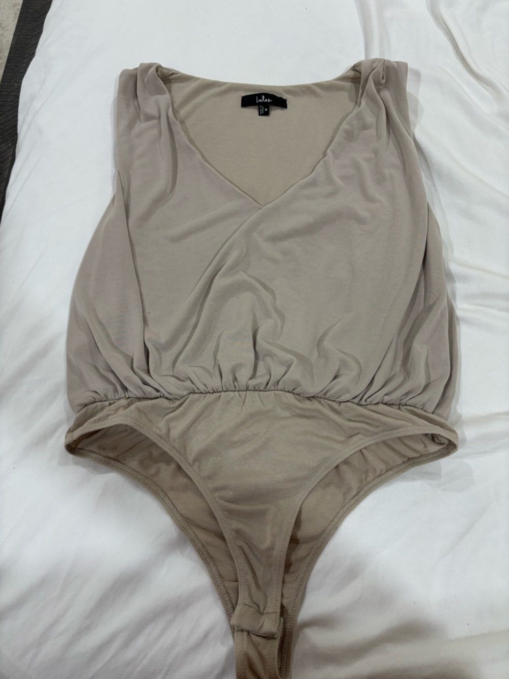 Lulu's Neutral Taupe V-Neck Bodysuit